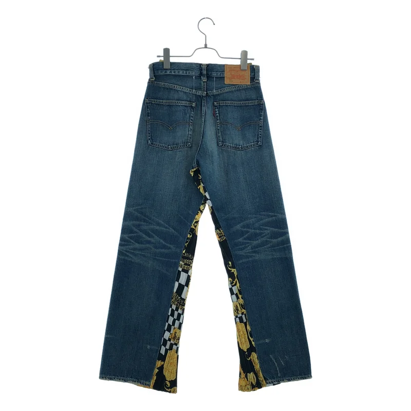 JUNYA WATANABE COMME des GARCONS denim / ジュンヤワタナベコムデギャルソンデニム | 2021AW | × VERSACE プリーツ切替 ダメージ加デニムパンツ | S | レディース