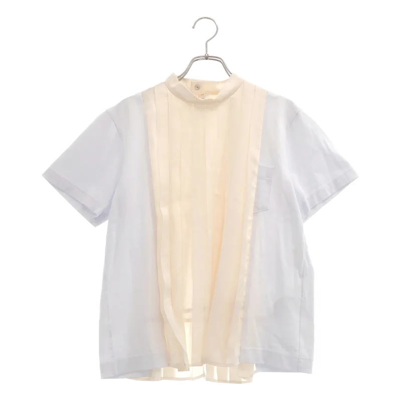 sacai / サカイ | Cotton Jersey × Satin T-Shirt プリーツトップス | 2 | レディース