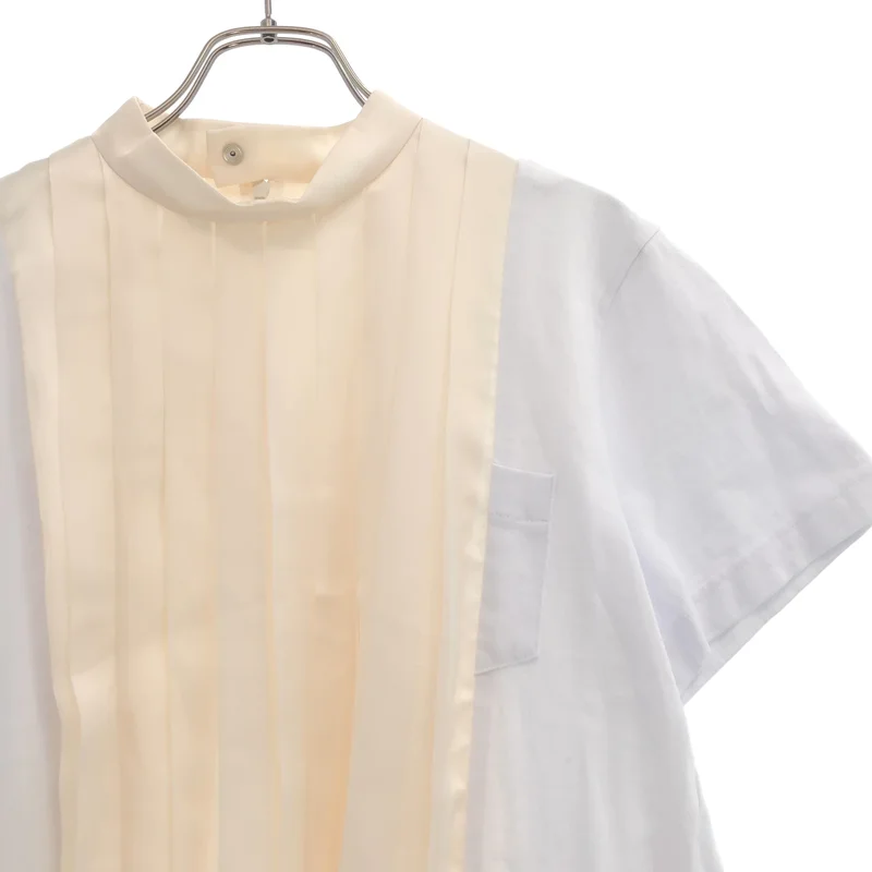sacai / サカイ | Cotton Jersey × Satin T-Shirt プリーツトップス | 2 | レディース