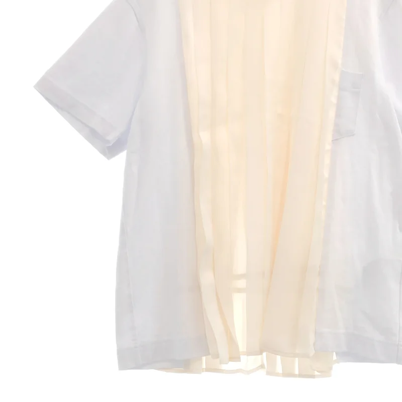 sacai / サカイ | Cotton Jersey × Satin T-Shirt プリーツトップス | 2 | レディース