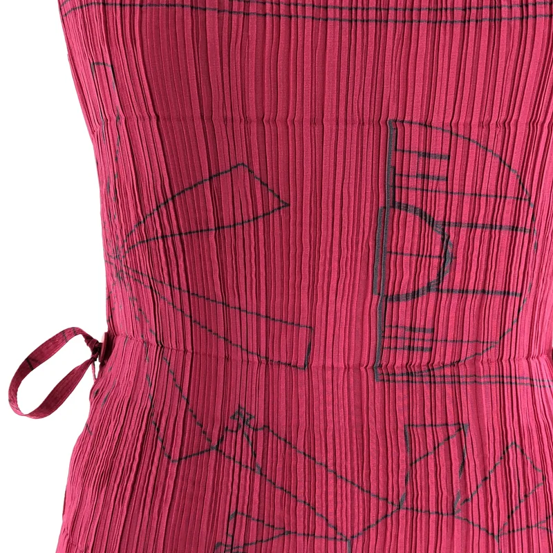 ISSEY MIYAKE FETE / イッセイミヤケフェット | 総柄 変形 ドローストリング プリーツ スリット ノースリーブ ドレス ワンピース | 3 | レディース