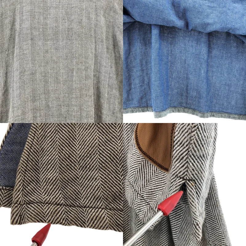 KAPITAL / キャピタル | ヘリンボーン ツイード レザーエルボーパッチ サイドスリット ワンピース | 1 | レディース