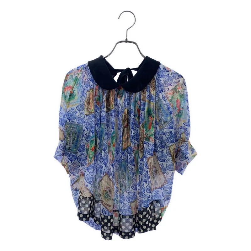 tricot COMME des GARCONS / トリココムデギャルソン | 2013SS | ポリエステル 総柄 丸襟 ギャザー ボリューム ブラウス | S | レディース