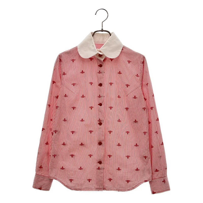 VIVIENNE WESTWOOD RED LABEL / ヴィヴィアンウエストウッドレッドレーベル | コットン バイカラー オーブ ストライプ ラウンドカラーシャツ | 1 | レディース