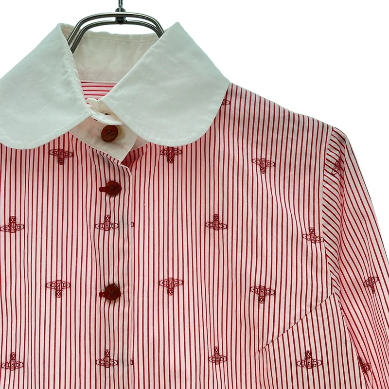 VIVIENNE WESTWOOD RED LABEL / ヴィヴィアンウエストウッドレッドレーベル | コットン バイカラー オーブ ストライプ ラウンドカラーシャツ | 1 | レディース