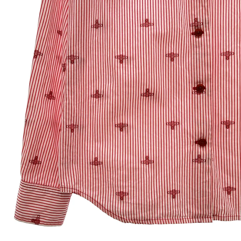 VIVIENNE WESTWOOD RED LABEL / ヴィヴィアンウエストウッドレッドレーベル | コットン バイカラー オーブ ストライプ ラウンドカラーシャツ | 1 | レディース