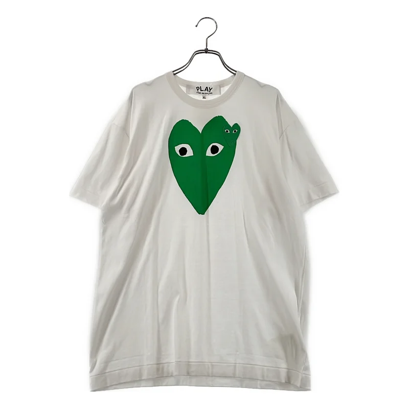 PLAY COMME des GARCONS / プレイコムデギャルソン | ダブルハート ロゴ刺しゅう プリントTシャツ | XL | メンズ