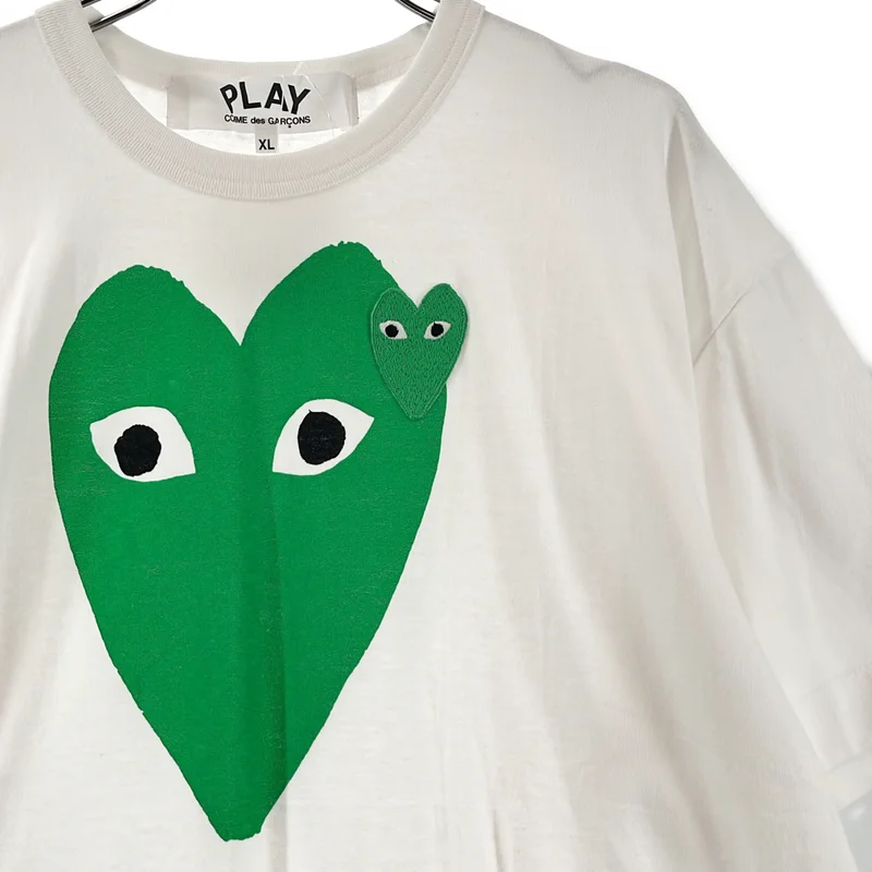 PLAY COMME des GARCONS / プレイコムデギャルソン | ダブルハート ロゴ刺しゅう プリントTシャツ | XL | メンズ