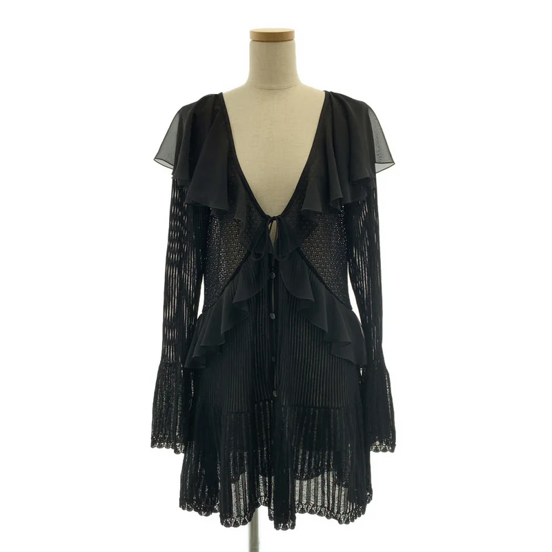 FETICO / フェティコ | LACE KNIT LONGLINE CARDIGAN レース フリル シアーカーディガン | 38 | レディース