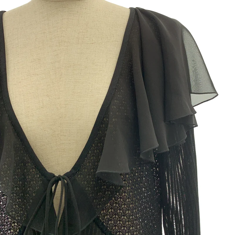 FETICO / フェティコ | LACE KNIT LONGLINE CARDIGAN レース フリル シアーカーディガン | 38 | レディース