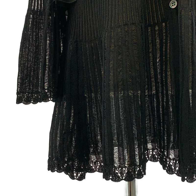 FETICO / フェティコ | LACE KNIT LONGLINE CARDIGAN レース フリル シアーカーディガン | 38 | レディース