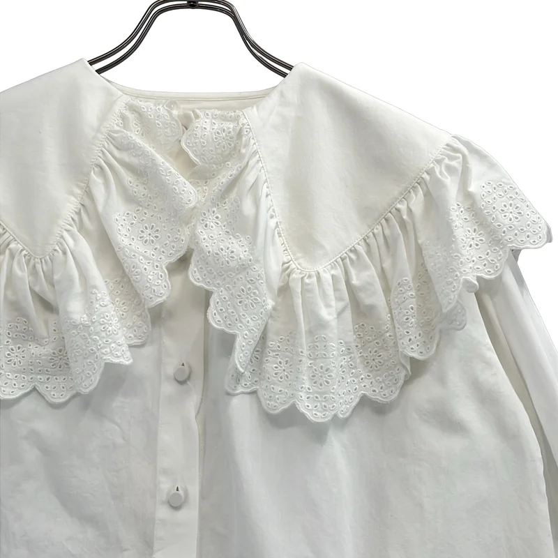 Shinzone / シンゾーン | “LACECOLLARBLOUSE” コットンレースカラーブラウスシャツ | F0 | レディース