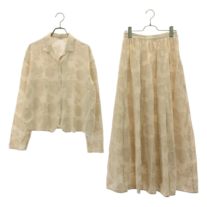 CLANE / クラネ | FLOWER JACQUARD SET UP / フラワー ジャガード シャツ ブラウス / サイドジップ スカート 総裏地 | F | レディース