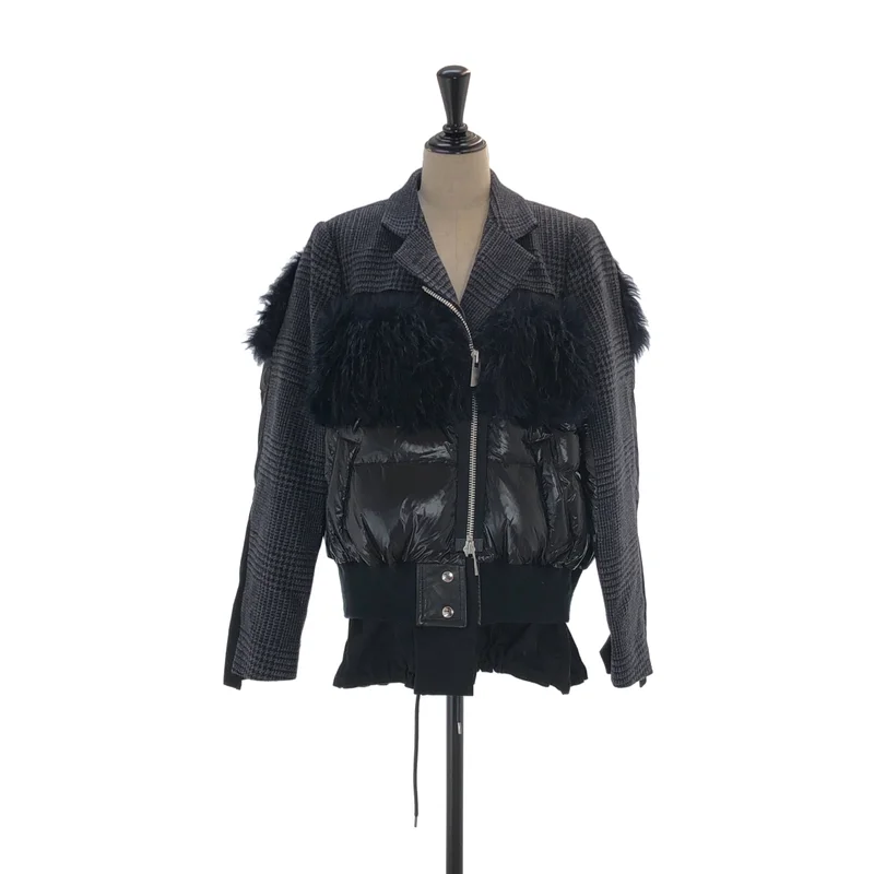 sacai / サカイ | 異素材切替 ライダース ダウンジャケット | 3 | レディース