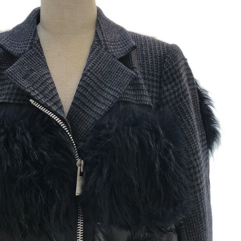 sacai / サカイ | 異素材切替 ライダース ダウンジャケット | 3 | レディース