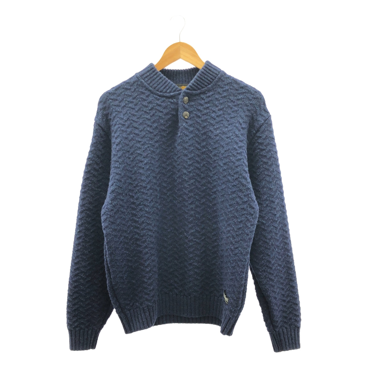 CALEE / キャリー | HENLEY NECK HERRINGBONE KNIT SWEATER シェットランドウール ヘンリーネック ヘリンボーン ニット セーター | L | ネイビー | メンズ CALEE / キャリー | HENLEY NECK HERRINGBONE KNIT SWEATER
