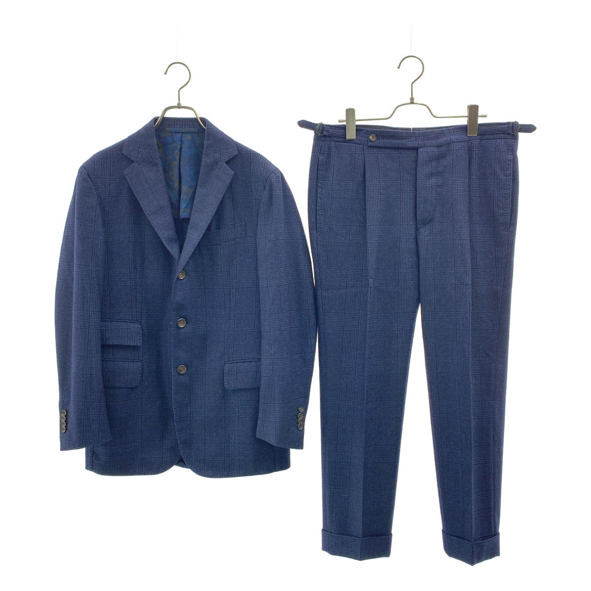 【美品】  Stile Latino / スティレラティーノ | セットアップ スーツ / GULE032 ウール グレンチェック 3B テーラードジャケット / サイドアジャスター タック スラックス パンツ | 48 | ネイビー | メンズ 美品】 Stile Latino / スティレラティーノ | セットアップ スーツ