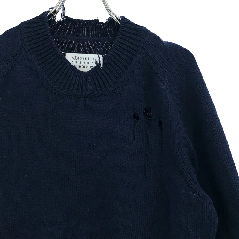 Maison Margiela / メゾンマルジェラ | 2022SS | コットン ダメージ加工 クルーネック ニット | L | レディース
