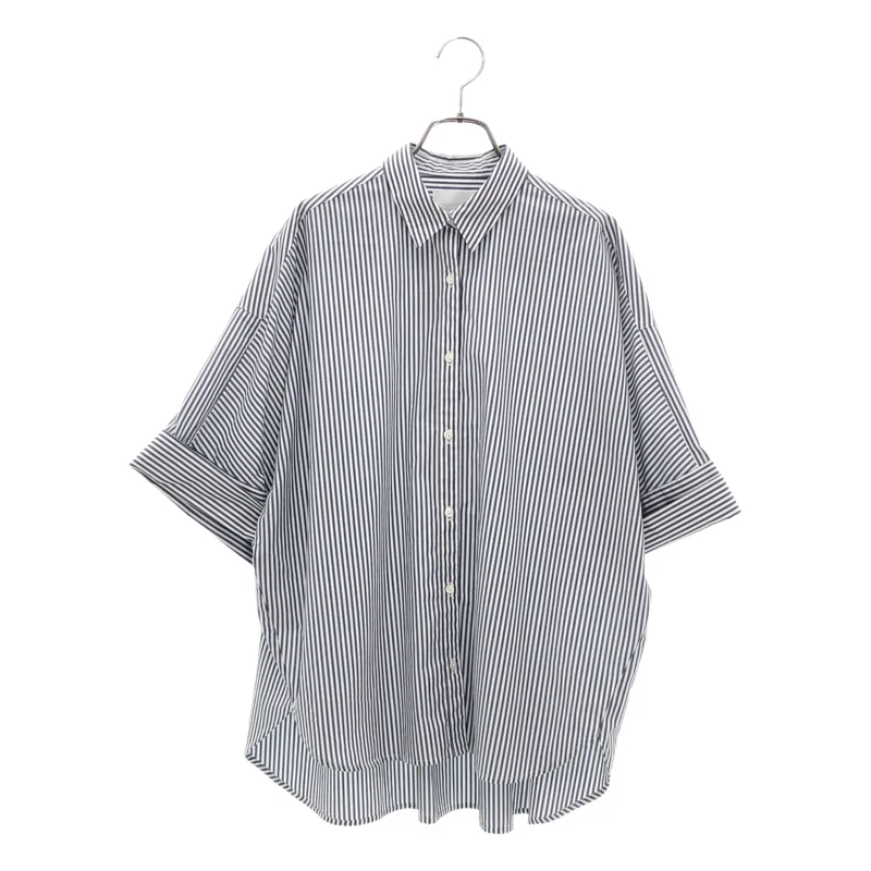 GALLARDAGALANTE / ガリャルダガランテ | 2025SS | ツイル ストライプ ハーフスリーブ オーバーシャツ | F | レディース