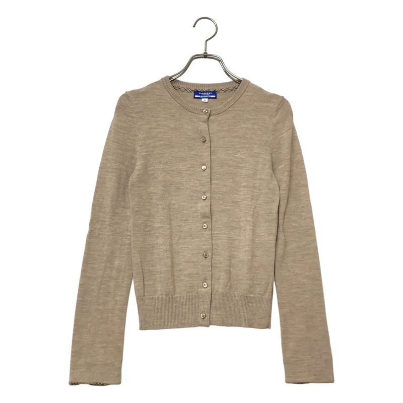 BURBERRY BLUE LABEL / バーバリーブルーレーベル | ウール ロゴ刺しゅう クルーネックカーディガン | 38 | レディース