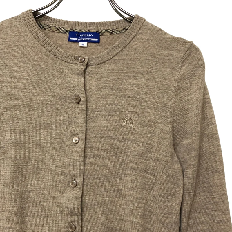 BURBERRY BLUE LABEL / バーバリーブルーレーベル | ウール ロゴ刺しゅう クルーネックカーディガン | 38 | レディース