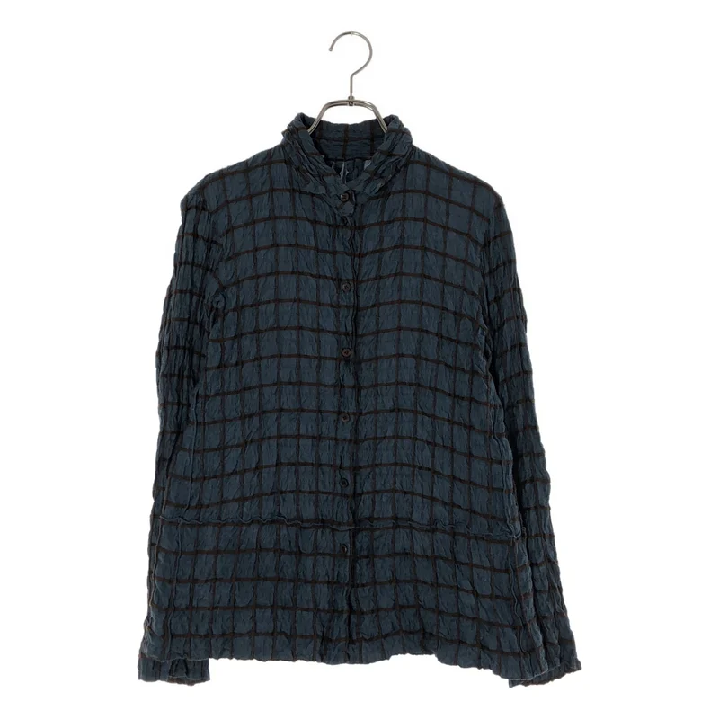 HaaT ISSEY MIYAKE / ハートイッセイミヤケ | コットン シルク ウール シワ加工 格子柄 シャツ | 3 | レディース