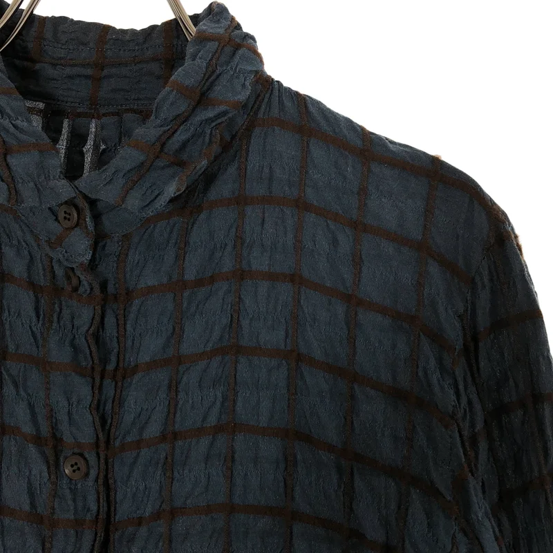 HaaT ISSEY MIYAKE / ハートイッセイミヤケ | コットン シルク ウール シワ加工 格子柄 シャツ | 3 | レディース