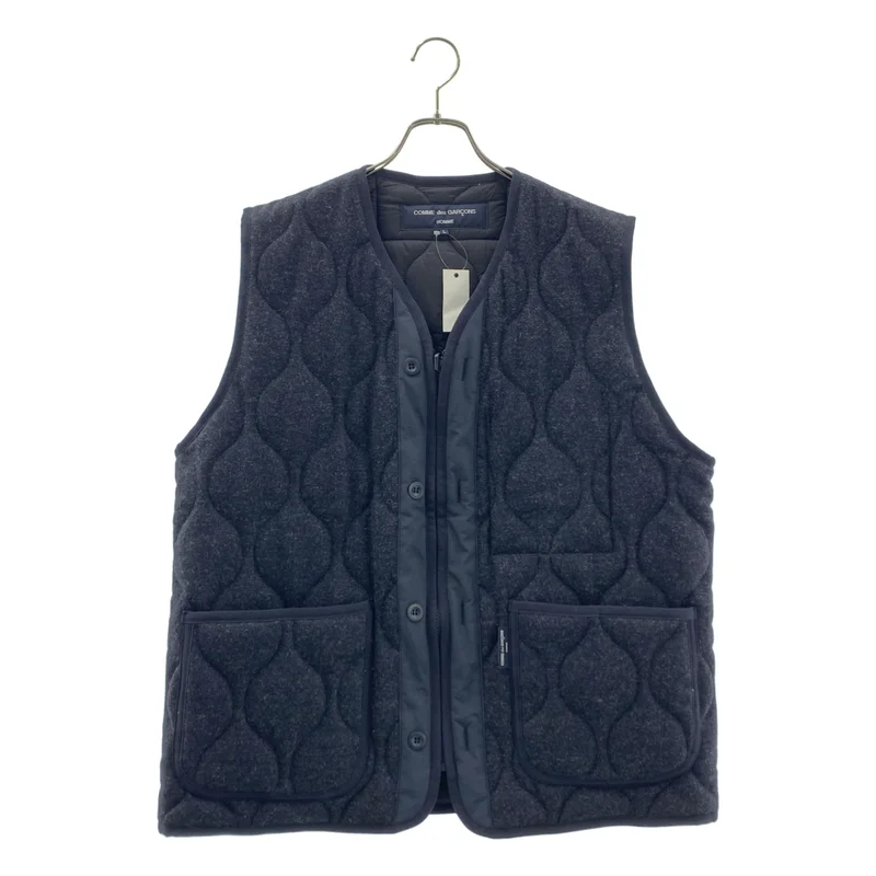 【美品】  COMME des GARCONS HOMME / コムデギャルソンオム | 2023AW | ウール キルティング ジップ ノーカラー ベスト | L | ネイビー | メンズ COMME des GARCONS HOMME / コムデギャルソンオム | 2023AW | ウール