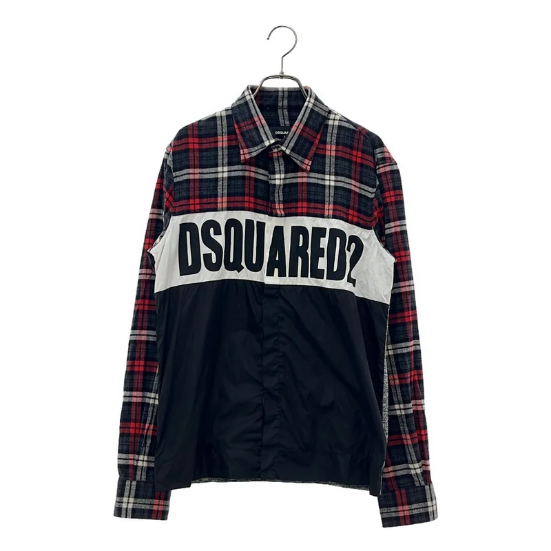 DSQUARED2 / ディースクエアード | 異素材切り替え ロゴプリント チェックシャツ | 44 | メンズ