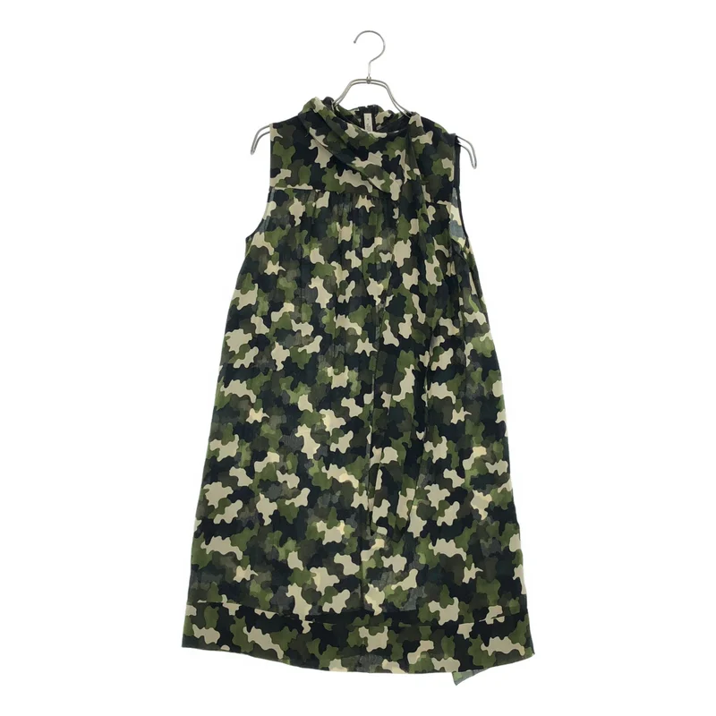 PRADA / プラダ | シルク 総柄 カモフラージュ ノースリーブ ドレス ワンピース | 40 | レディース