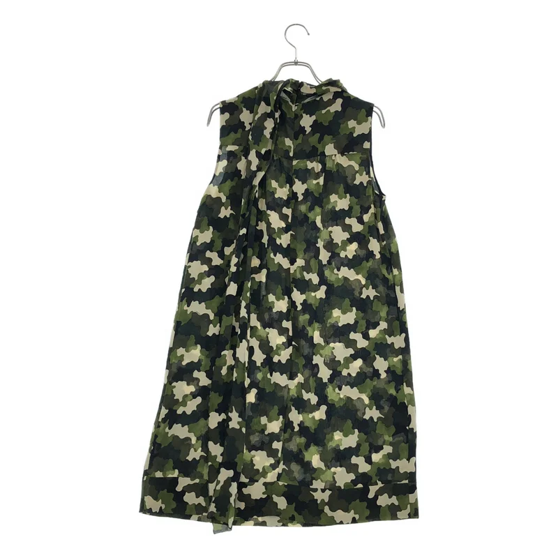 PRADA / プラダ | シルク 総柄 カモフラージュ ノースリーブ ドレス ワンピース | 40 | レディース
