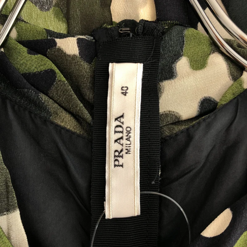 PRADA / プラダ | シルク 総柄 カモフラージュ ノースリーブ ドレス ワンピース | 40 | レディース