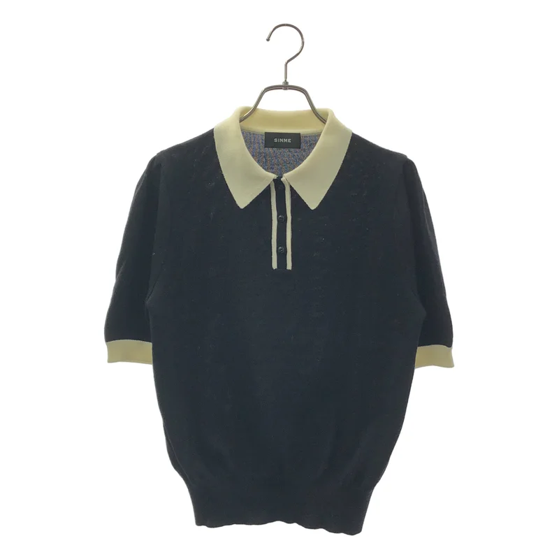 SINME / シンメ | バイカラーショートスリーブニットポロシャツ | M | レディース