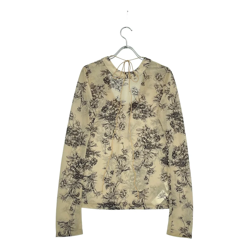 LE CIEL BLEU / ルシェルブルー | FLOWER TATTOO BODYSUIT / フラワー柄 シースルー カットソー | 38 | レディース
