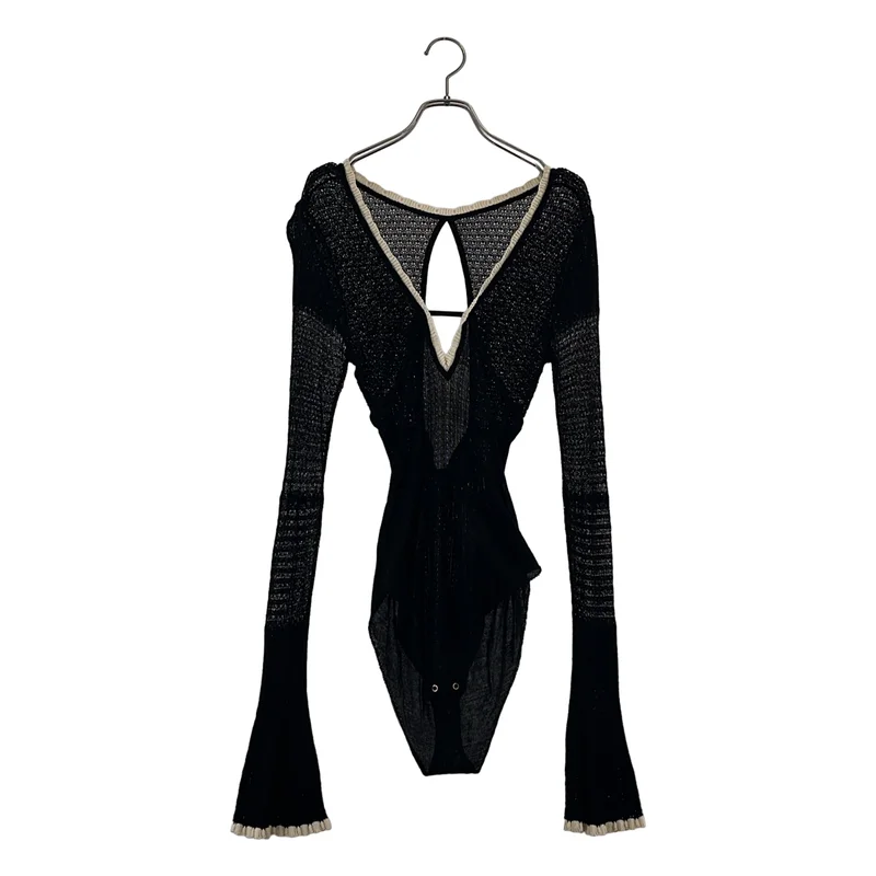 FETICO / フェティコ | LACE KNIT V-NECK BODYSUIT / コットン シルク ニット ボディースーツ | 1 | レディース