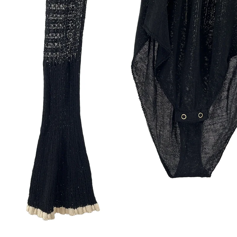 FETICO / フェティコ | LACE KNIT V-NECK BODYSUIT / コットン シルク ニット ボディースーツ | 1 | レディース