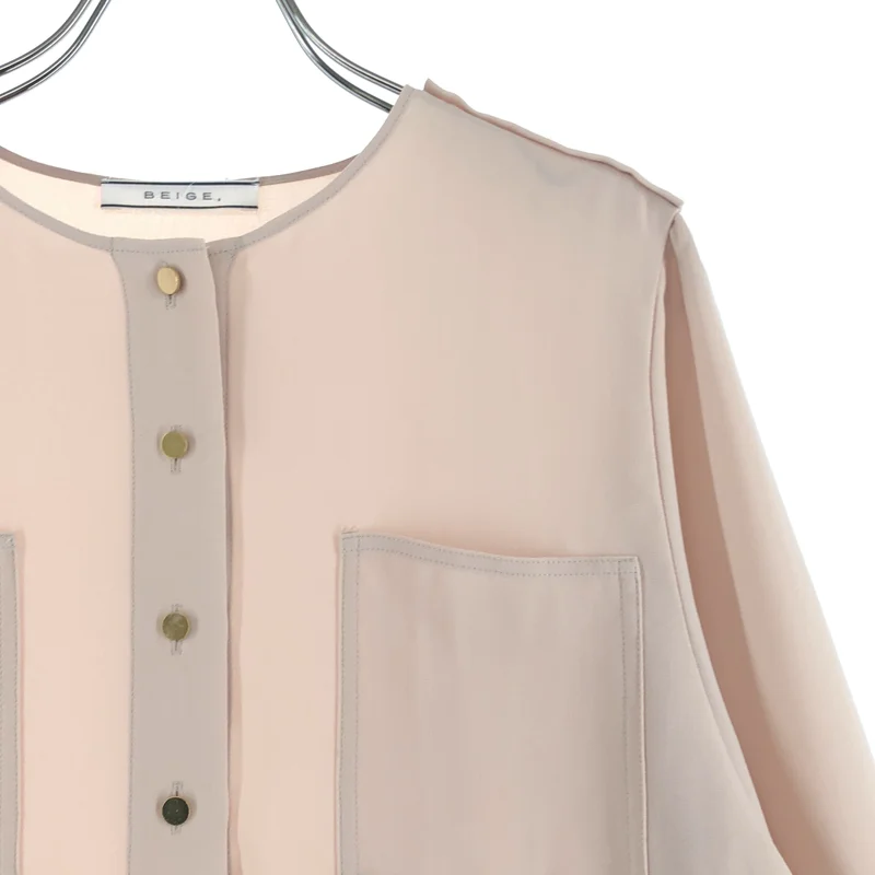 BEIGE， / ベイジ | 金ボタン ノーカラー シャツ ブラウス | 2 | レディース
