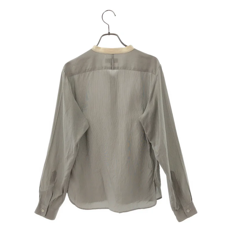 MARGARET HOWELL / マーガレットハウエル | silk 100％ / シルク ストライプ バンドカラー シャツ ブラウス | 1 | レディース