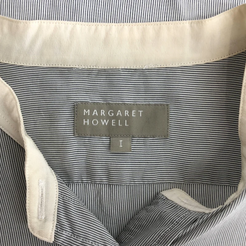 MARGARET HOWELL / マーガレットハウエル | silk 100％ / シルク ストライプ バンドカラー シャツ ブラウス | 1 | レディース