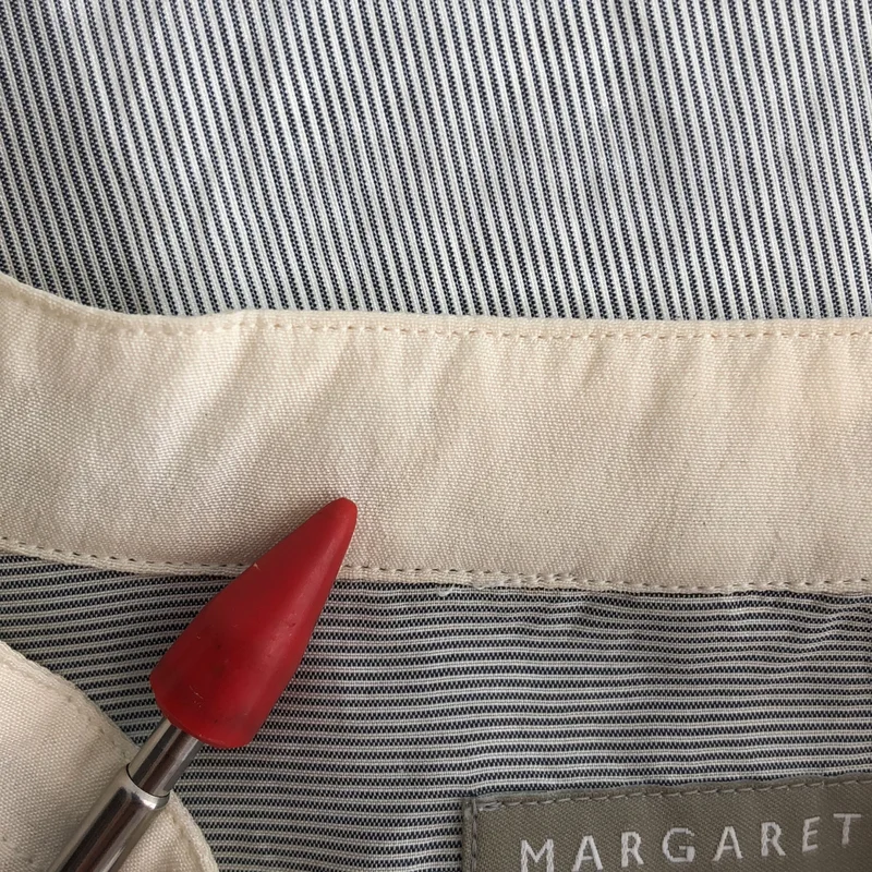 MARGARET HOWELL / マーガレットハウエル | silk 100％ / シルク ストライプ バンドカラー シャツ ブラウス | 1 | レディース