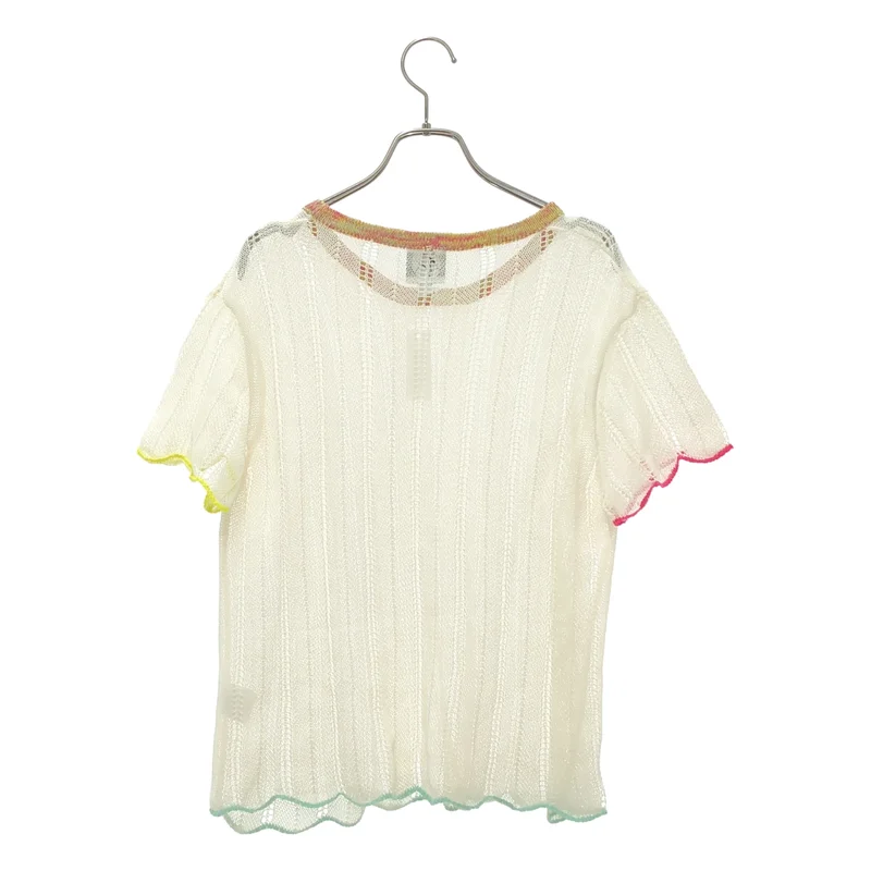 YanYan / ヤンヤン | コットン リネン混 半袖 メッシュニット | L | レディース