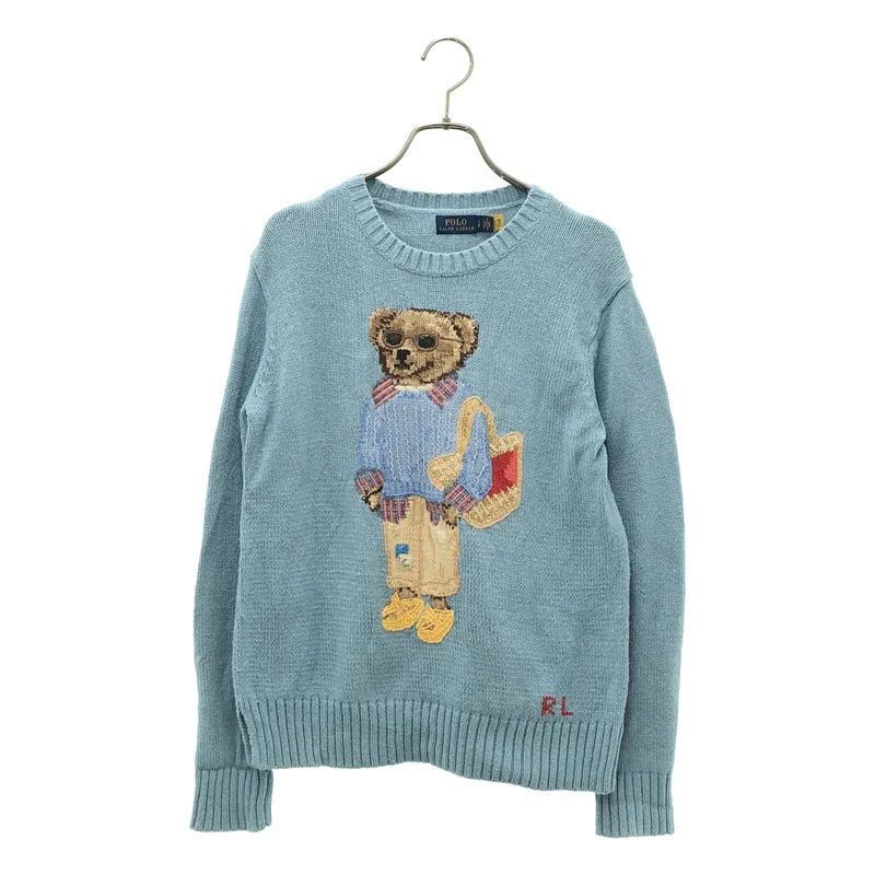 POLO RALPH LAUREN / ポロラルフローレン | ポロベア コットン リネン クルーネック ニット | S | レディース