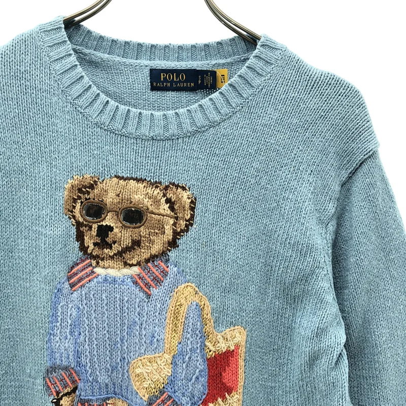 POLO RALPH LAUREN / ポロラルフローレン | ポロベア コットン リネン クルーネック ニット | S | レディース
