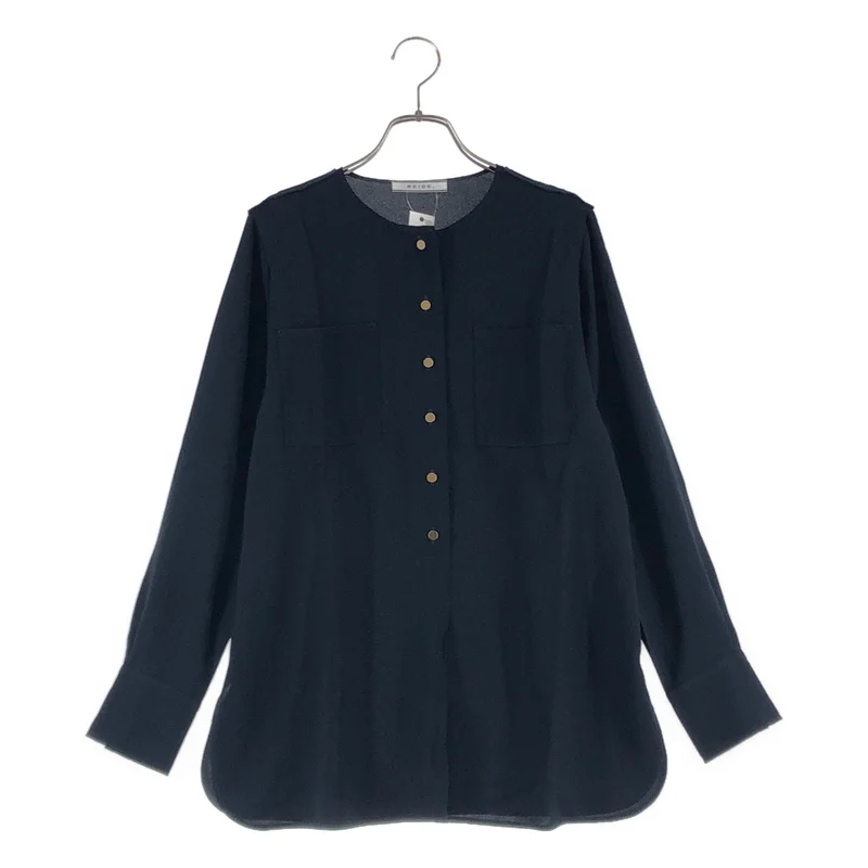BEIGE， / ベイジ | 金ボタン ノーカラー シャツ ブラウス | 2 | レディース