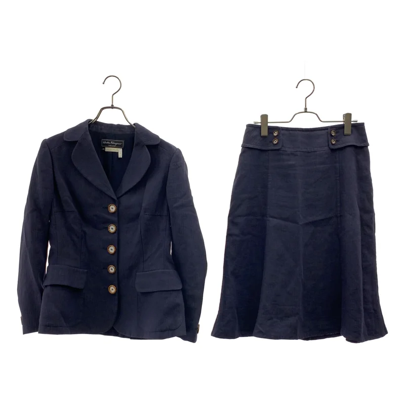Salvatore Ferragamo / サルヴァトーレフェラガモ | セットアップ スーツ / リネン ヘリンボーン ジャケット / スカート | 40 | レディース