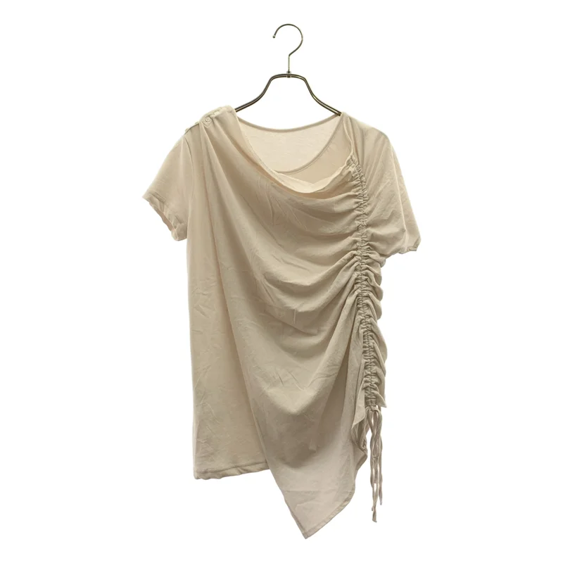 Yohji Yamamoto FEMME / ヨウジヤマモトファム | 2024AW | コットン サイドギャザー アシンメトリーTシャツ | 2 | レディース