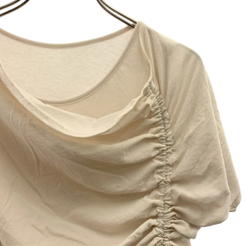 Yohji Yamamoto FEMME / ヨウジヤマモトファム | 2024AW | コットン サイドギャザー アシンメトリーTシャツ | 2 | レディース