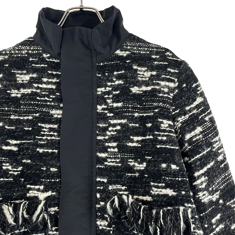 sacai / サカイ | Tweed × Grosgrain Blouson 異素材 フリンジ ツイードジャケット | 2 | レディース