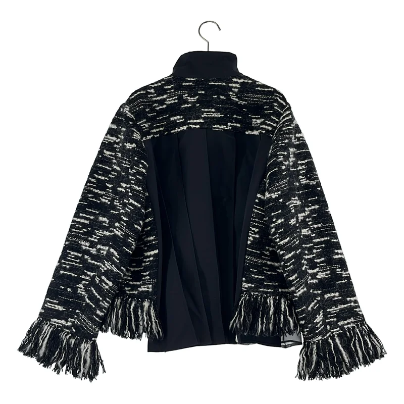 sacai / サカイ | Tweed × Grosgrain Blouson 異素材 フリンジ ツイードジャケット | 2 | レディース
