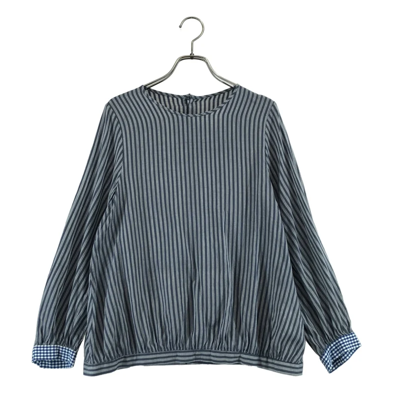 GASA / ガサ | コットン ストライプ バックボタン ギャザーブラウス |